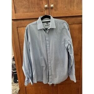 Bugatchi Uomo Men's Medium Blue White Geometric Paisley Long Sleeve Button Shirt